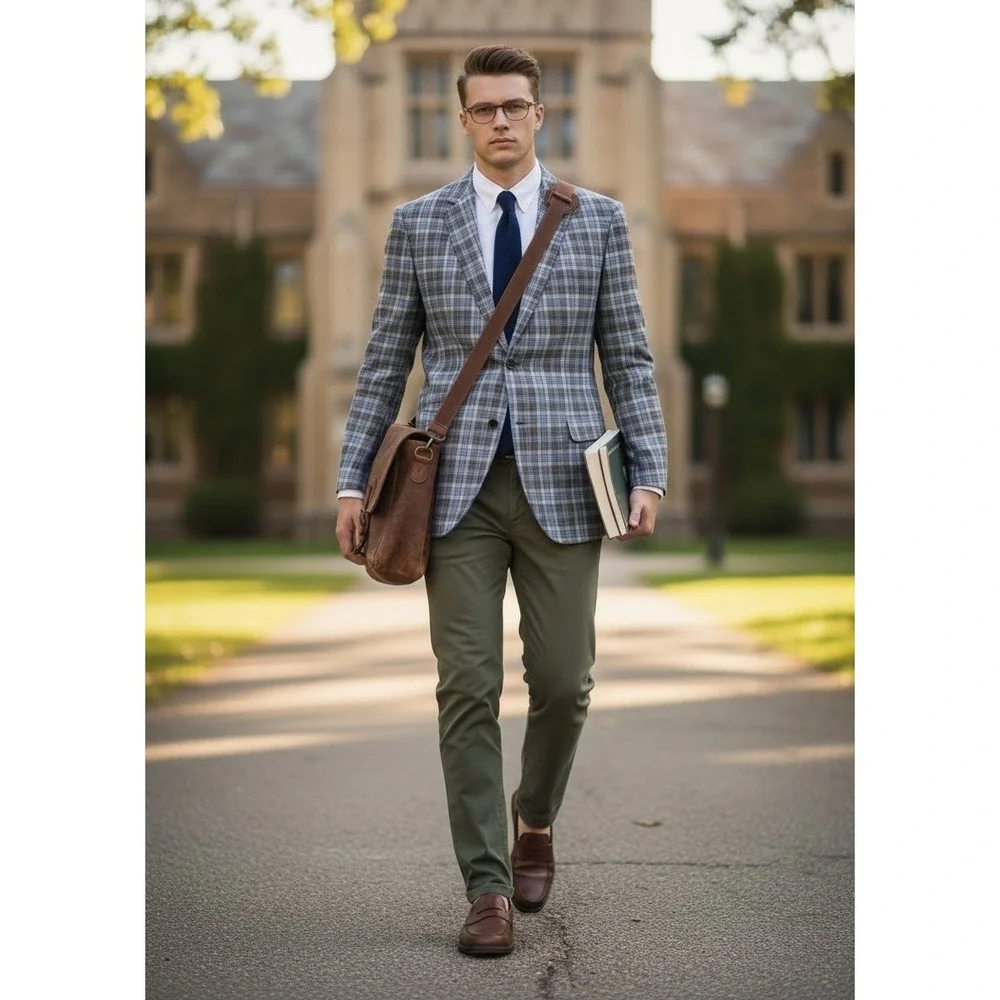 Banana Republic 100% Linen Plaid Mens size 42R Preppy Classic Career Suit Blazer